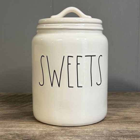 Rae Dunn Artisan Collection White Ceramic "Sweets" Jar With Lid - Picture 1 of 10